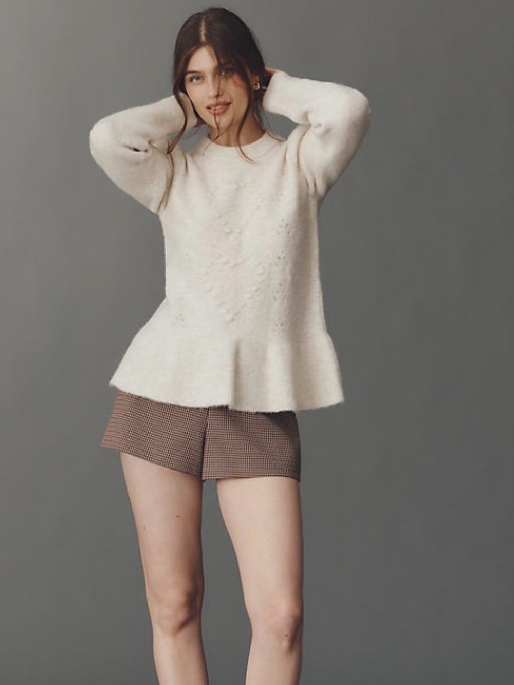 Anthropologie ruffled hem sweater ivory M super soft and warm peplum new